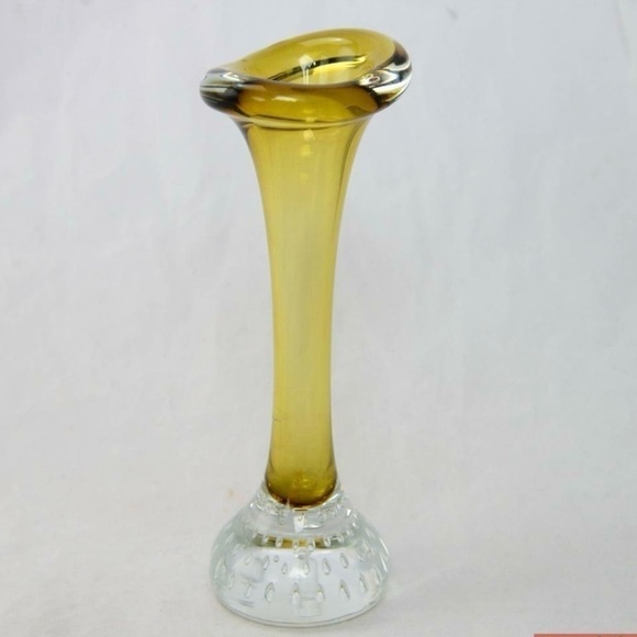 Art Glass Bud Vase Large Controlled Bubbles Ground Base Vintage - Picture 4 of 7